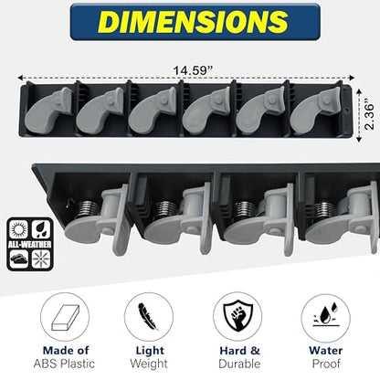 Rush Creek Creations 6-Rod Vertical Fishing Rod Holder for Garage, Heavy-Duty ABS Plastic Wall Mount Fishing Rod Rack, Securely Holds up to 6 Rods or Combos