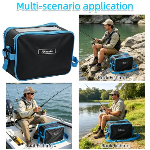 Soft Plastic Bait Storage, Fishing Bait Bag with Top Clear Window | Label Slot & Shoulder Strap, Waterproof Soft Tackle Bag, Soft Bait Organizer for Lures Worms Hooks Fishing Gear