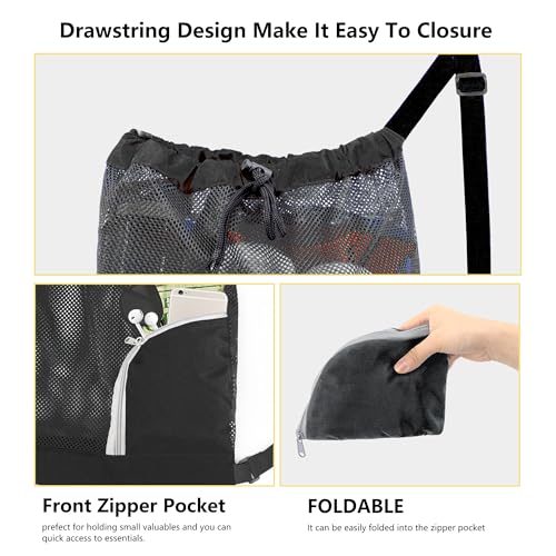 BeeGreen Mesh Drawstring Bag Swim Backpack for Beach Pool Sports Gym Draw String Cinch Bags for Swimming Soccer Basketball Gear Grey - color: Grey, style: Mesh Bag