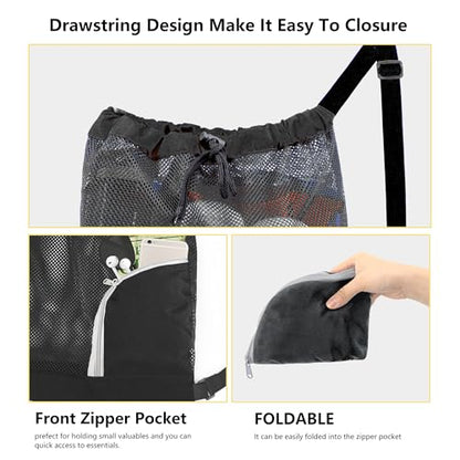 BeeGreen Mesh Drawstring Bag Swim Backpack for Beach Pool Sports Gym Draw String Cinch Bags for Swimming Soccer Basketball Gear Black - color: Black, style: Mesh Bag