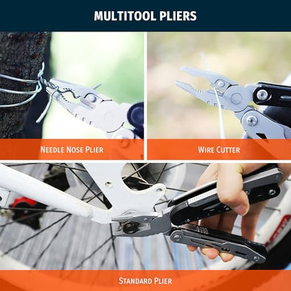 12-in-1 Multitool Pliers with Safety Lock, Fire Starter & Whistle, Stainless Steel Pocket Knife, Camping Multitool with Detachable Scissors for Outdoor Survival, EDC Gear - style: 12 IN 1