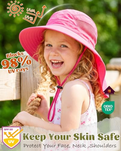 Home Prefer UPF50 Wide Brim Kids Sun Hat Neck Flap Boys Girls Sun Protection Hat for Beach Fishing - color: Hot Pink, size: 2-4T