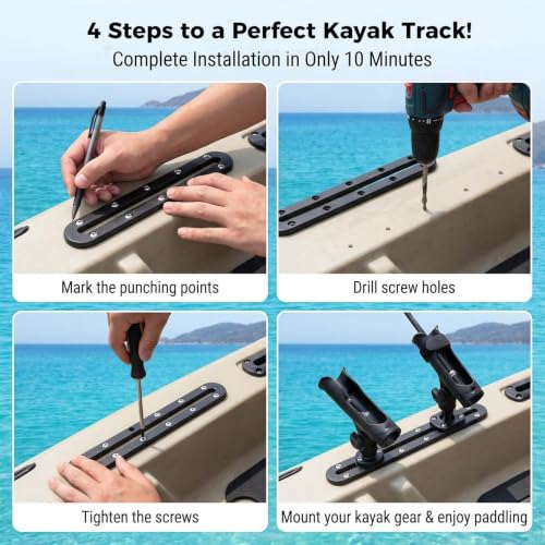 Kayak Track,Low Profile Kayak Rail Mount,Kayak Gear Track for Fishing Rod Holder, Fish Finder, Cup Holder, Paddle Holder, Anchor Cleats & All T-Slot Kayak Accessories - size: 9 Inch，4 Pcs