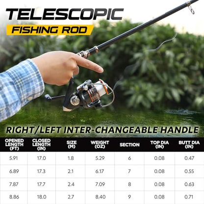 PLUSINNO Fishing Rod and Reel Combos Carbon Fiber Telescopic Fishing Pole with Reel Combo Sea Saltwater Freshwater Kit Fishing Rod Kit - color: Full Kit with Carrier Case, size: 5.91 ft