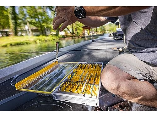 Plano Edge 3700 Vertical Jig & Spybait Box Tackle Storage, Gray and Yellow, Holds Up to 52 Vertical Baits, Rust-Resistant and Waterproof Bait Organizer Box - style: 3700 Standard V Jig Spy
