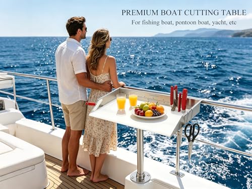 20" Boat Cutting Board, Fishing Filet Table with Tool Holders, CT607 | with Rod, Stainless Steel Ruler, Knife Slots, Plier Storage, Hooks & Cover, for Fishing Boat, Pontoon Boat, Yacht