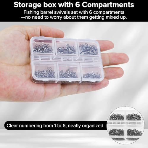 DONQL 200pcs Fishing Barrel Swivels, Stainless Steel Rolling Bearing Snap Connector for Saltwater Freshwater Leader Line Lure, Swivels Fly Fishing Tackles 61.7lbs to 6.6lbs #4#6#8#10#12#14