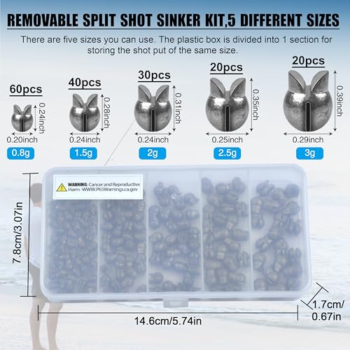 Split Shot Fishing Weights Sinkers Assortment Kit Removable Split Shot Sinkers Lead Weights Round Fishing Line Sinker Clip On Weights for Saltwater Freshwater Fishing - style: 170pcs/Kit