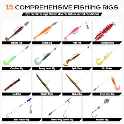 PLUSINNO Fishing Gear Accessories Kit, 449PCS Fishing Tackle Box with Tackle Included, Fishing Hooks, Fishing Weights Sinkers, Jig Heads, Fishing Tackle Set Equipment for Bass Trout, Gifts for men - color: 449PCS Fishing Tackle Kit