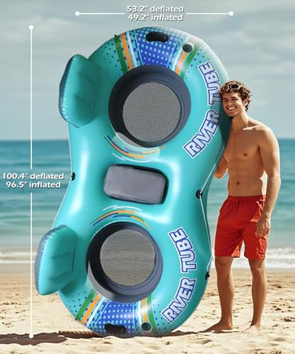 Jasonwell Heavy Duty 2 Person Inflatable River/Pool Tube Float with Removable Cooler, Tubes for Lake, Floating River Raft Lounge Floatie with 2 cup Holders For Adults, Cyan - style: DoubleTube-Cyan