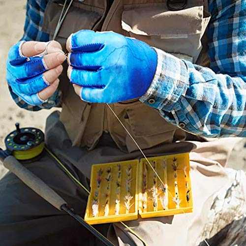Drasry UV Protection Fishing Fingerless Gloves - Men & Women UPF 50+ SPF Gloves for Fishing, Kayak, Paddling, Hiking, Sailing, Rowing - color: Blue - Star Sky, size: Large