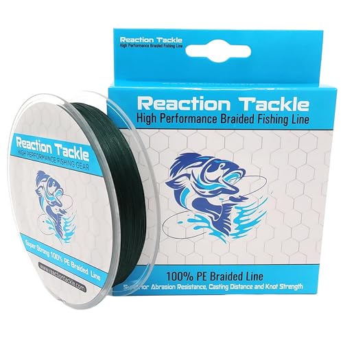 Reaction Tackle 9 Strand Braided Fishing line- High Strength and Long Casting - Smooth with Zero Stretch and Abrasion Resistant- Fresh or Saltwater Fishing - color: Moss Green, size: 100LB (300 yards)
