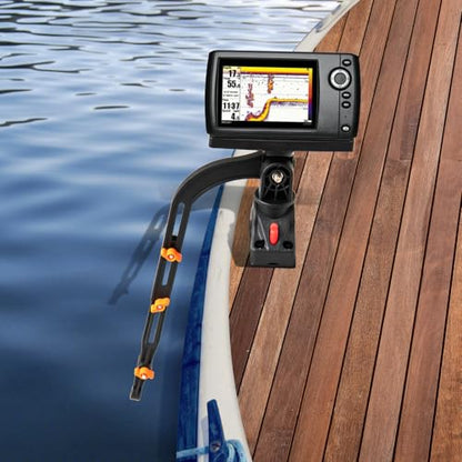 Goplus Fishing Float Tube Accessories, 360° Rotatable Fish Finder Holder w/ Mount Bracket, Rod Rack w/ Storage Basket fit 4 Rod, Accessory Set for Inflatable Boat Kayak