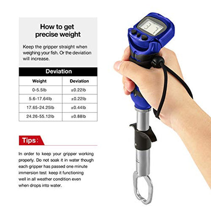 Piscifun Fish Gripper with Digital Fish Scale, Memory Function Fishing Scale, Save Up to Most 10 Set of Weight, Saltwater-Resistant, Portable Stainless Steel Fish Lip Gripper, Fishing Gear Gift - color: Blue
