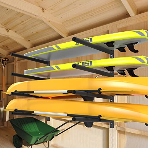 Bonnlo Kayak Storage Rack, Adjustable Heavy Duty Kayak Rack for Kayaks Paddle Boards, Kayak Paddle Holder for Garage, Spacesaver, Gentle on Padding, Boat Organizer - style: 4 Kayaks, Wall Mount