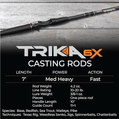 TRIKA 6X Spinning/Casting Carbon Rod Carbon Weave Rod for Extra Sensitive Vibration | Longer Casting | Lightweight Freshwater Fishing Pole - style: Casting 7' Medium Heavy/Fast 1pc.