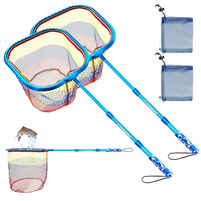DaddyGoFish Kids Fishing Net - Extendable Telescopic Landing Net for Boy Girl Children Catching Small Fish Crab Shrimp Minnow Dragonfly Beach Pier Lake River Ocean - color: Style 3 (2 Pack, Blue + Blue)