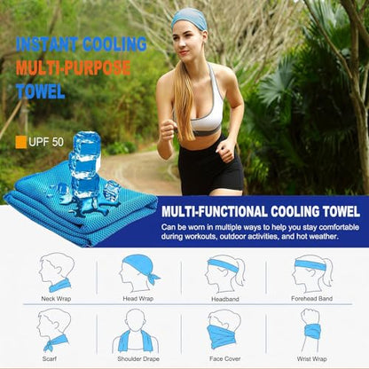 YQXCC 2 Pack Cooling Towels (47"x12"), Ice Cool Neck Towel, Soft Breathable Microfiber for Yoga, Golf, Gym, Running, Camping & Hot Weather - color: Light Blue/Purple