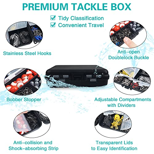 Fishing Tackle Kit,286pcs Fishing Hook Bobber Box Kit with Fishing Bobbers,Various Fish Hooks,Weights,Swivel Snaps,Brass Sleeves,Sinker Slides Starter Kit for Artificial and Live Baits Trout Panfish