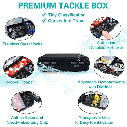Fishing Tackle Kit,286pcs Fishing Hook Bobber Box Kit with Fishing Bobbers,Various Fish Hooks,Weights,Swivel Snaps,Brass Sleeves,Sinker Slides Starter Kit for Artificial and Live Baits Trout Panfish