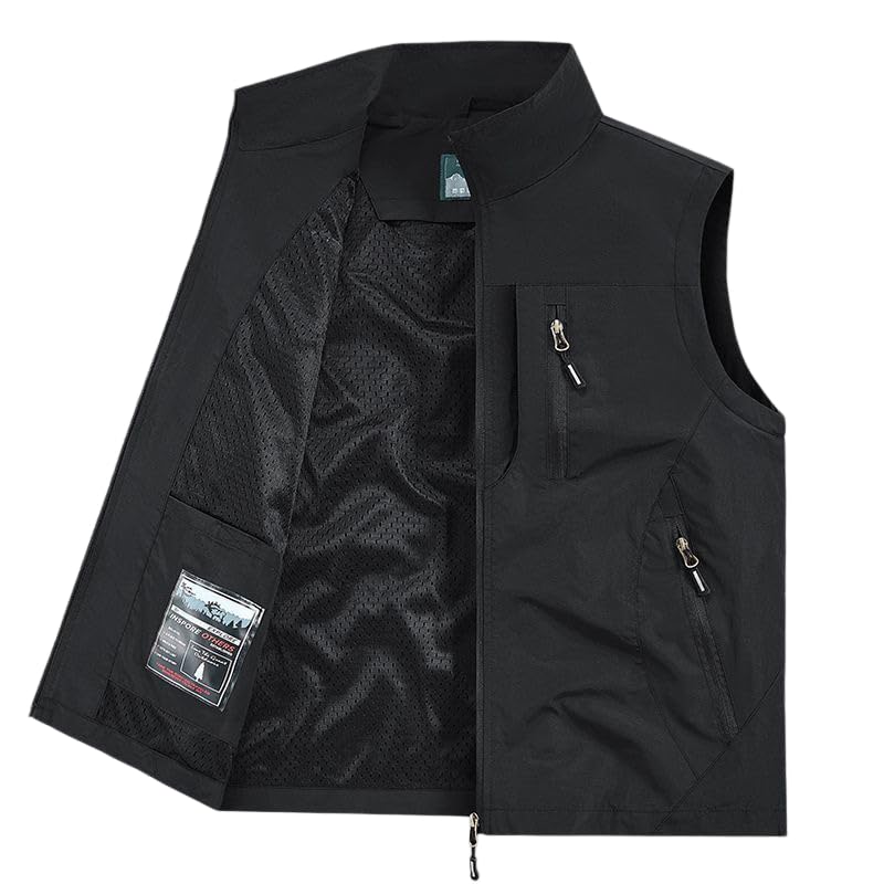 Men's Outdoor Lightweight Fishing Vest Multi-Pocket Breathable Mesh Gilet Hiking Photography Travel Tactical Waistcoat - color: Black, size: X-Large
