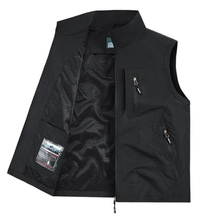 Men's Outdoor Lightweight Fishing Vest Multi-Pocket Breathable Mesh Gilet Hiking Photography Travel Tactical Waistcoat - color: Black, size: 6X-Large