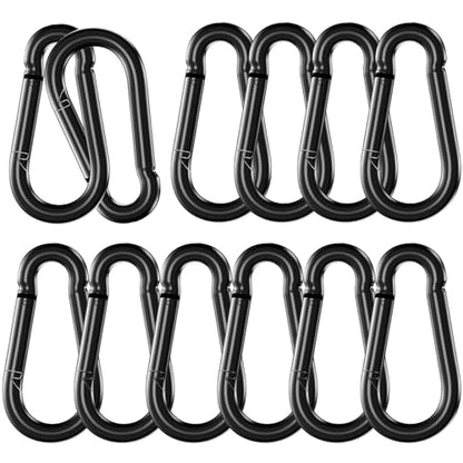 12 Pack 3.9" Heavy Duty Carabiner Clips, M10 Black Galvanized Steel Spring Snap Hooks, Rust-Resistant Keychain Clips for Hammock, Camping, Hiking, Fishing, Swing Set - color: Black, size: M10-3.9"