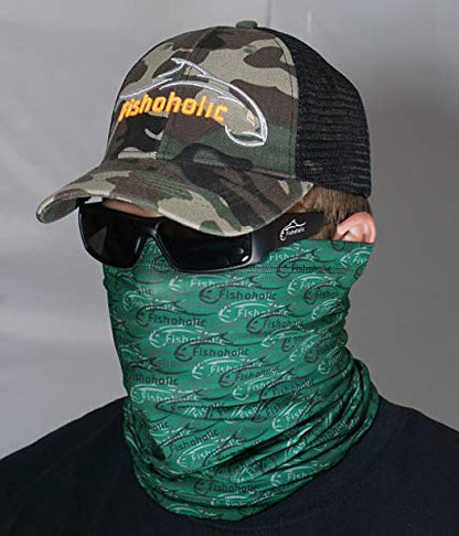 Fishoholic Fishing Face Mask Neck Gaiter Hunting Buff - 3 Colors - UPF50+ Sun Protection Fishaholic Fishing Gift - color: Green Fisho Camo
