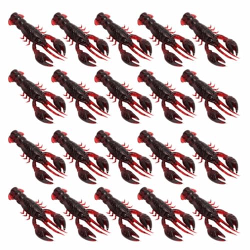 20PCS Soft PVC Fishing Lures 2.2 Inch – Lifelike Crawfish Bait with Artificial Lobster Claw Design, Jig Head Compatible for Bass & Trout Fishing - color: Red
