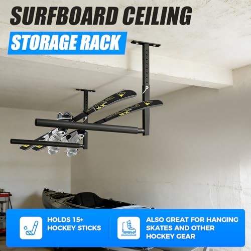 Stainless Steel Ceiling Storage Rack, 10"-18" Height Adjustable,Kayak Overhead Garage Storage Rack, Holds 100 lbs, for High-Altitude Storage of Kayaks, Surfboards, Canoes, Skis, and Ladders - style: Single