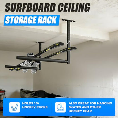 Stainless Steel Ceiling Storage Rack, 10"-18" Height Adjustable,Kayak Overhead Garage Storage Rack, Holds 100 lbs, for High-Altitude Storage of Kayaks, Surfboards, Canoes, Skis, and Ladders - style: Single
