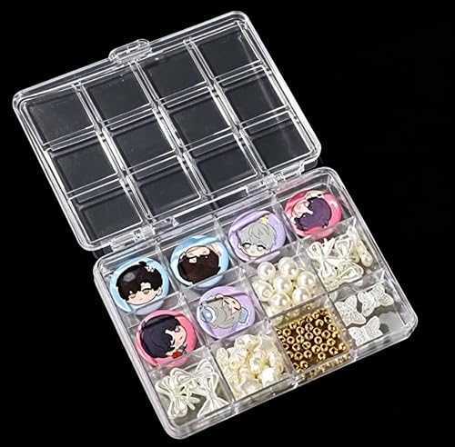 12 grid acrylic storage box, 4.4 x 3.5 x 0.6 inch，nail jewelry and earring display cabinet, nail art craft storage box with transparent cover, fishing bait, rock collection - color: white
