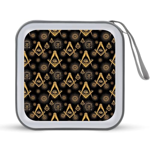 Hard Plastic DVD Case Gold Freemasonry Freemason Logo Black Portable Zipper CD Cases Holder Easy to Carry and Organize CDs and DVDs, 40 Capacity - color: color774
