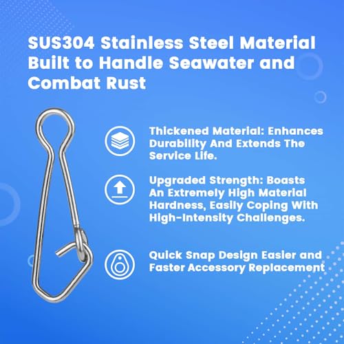 100Pcs Line Connector Fishing Snap 304 Stainless Steel Fishing swivels & Snaps, Heavy Duty Fishing Clips for Lures, Enhanced Speed Clips for Tackle, Water Fishing