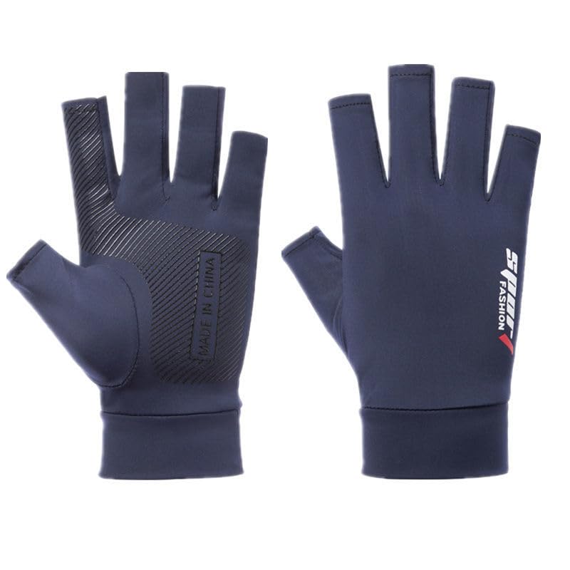 Mealah Lightweight-Fingerless-Gloves for Men - UPF 50+ UV Sun-Protection- Gloves for Fishing Driving Hiking Outdoor - color: Navy
