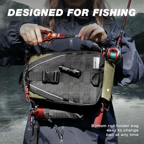 Ghosthorn Fishing Backpack with Tackle Boxes Fish Lip Gripper Pliers Lures Waterproof Tackle Bag with Rod Holder Fishing Gear - color: Black, size: Large