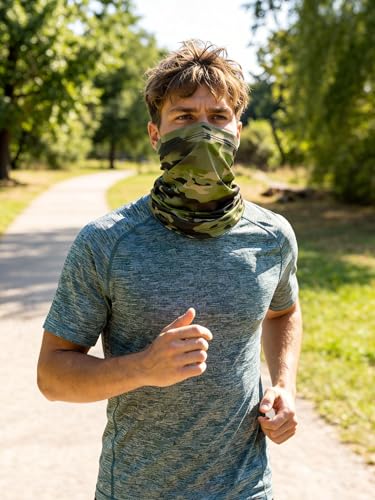 9 Pieces Men Balaclava Neck Gaiter Face Mask Summer Sun Protection Cooling Breathable Head Cover Scarf Bandana - color: Military Camouflage