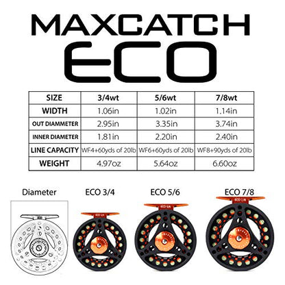 M MAXIMUMCATCH Maxcatch ECO Large Arbor Fly Fishing Reel (3/4wt 5/6wt 7/8wt) and Pre-Loaded Fly Reel with Line Combo - color: Black (With Line Pre-loaded), size: 7/8 weight