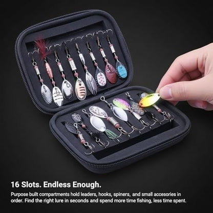 Waterproof Bait Storage Binder Case, Hard Shell EVA Shockproof Fishing Lure & Spinner Organizer Bag with 16 Slots (Case Only)