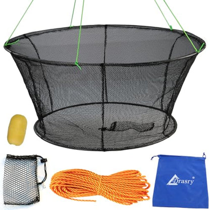 Drasry Fishing Net Trap for Crayfish Crab Bait Minnow Shrimp Foldable Fish Crawdad Lobsters Cast Net Collapsible - size: 39.4 * 31.5 in(100 * 80 CM), style: Large Open - Rubber Coated 6*4 Mm Mesh
