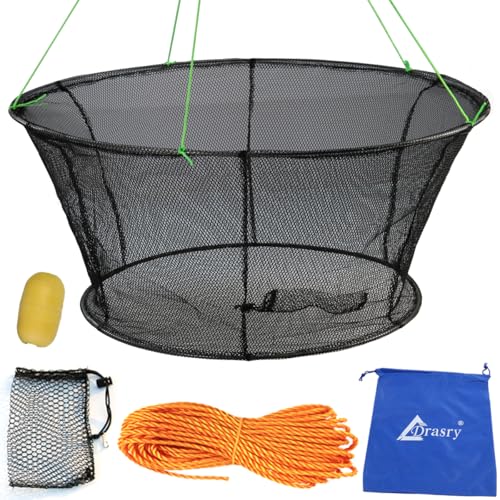 Drasry Fishing Net Trap for Crayfish Crab Bait Minnow Shrimp Foldable Fish Crawdad Lobsters Cast Net Collapsible - size: 31.5 * 23.6 IN (80 * 60 CM), style: Large Open - Rubber Coated 6*4 Mm Mesh