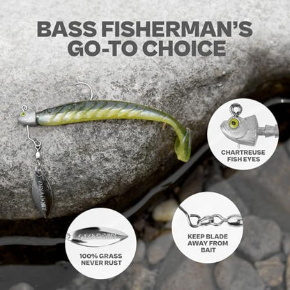 6-Pack Underspin Jig Heads with 100% Brass Blade (Never Rust) - 3/16oz, 1/4oz, 3/8oz, 1/2oz - Bass & Saltwater Fishing - color: Raw, size: 3/16oz