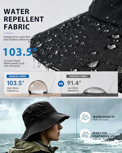 Water-Resistant Sun UPF 50+ Bucket Hat Protection Packable Brimmed Boonie for Women Men Summer Lightweight Hiking Outdoor Cap - color: Black