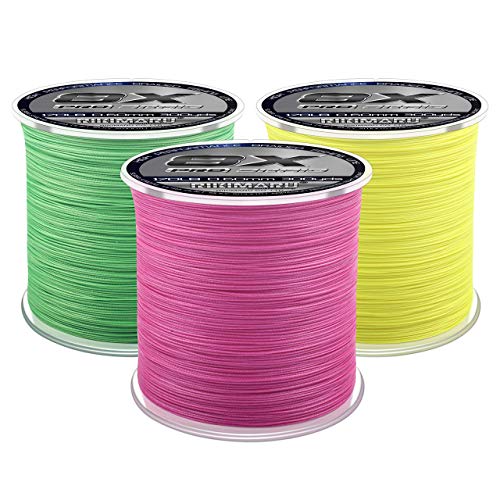 Rikimaru 8X Pro Braid Fishing Line 6LB-170LB, 300yds-1000yds Fluo-Green,Lemon Yellow,Plum Pink - color: Lemon Yellow, size: 100LB(0.50mm)-300Yds