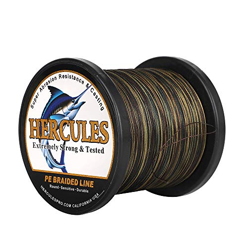 HERCULES Cost-Effective Super Cast 8 Strands Braided Fishing Line 10LB to 300LB Test for Salt-Water,109/328/547/1094 Yards(100M/300M/500M/1000M),Diam.#0.12MM-1.2MM,Hi-Grade Performance,Variety Colors - color: Camouflage, size: 15LB-0.16MM-2187YDS(2000M)-8