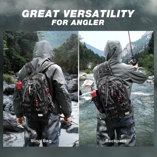 Ghosthorn Fishing Backpack with Tackle Boxes Fish Lip Gripper Pliers Lures Waterproof Tackle Bag with Rod Holder Fishing Gear - color: Black Camouflage, size: Large