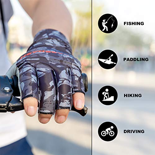 Bassdash ALTIMATE UPF 50+ Sun Protection Fingerless Fishing Gloves Men - color: Black Camo, size: Medium
