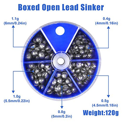 Split Shot Fishing Weights Sinkers Kit, 120g/box Round Fishing Line Sinkers Removable Egg Weights Assortment