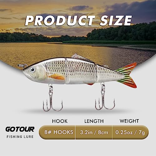 GOTOUR Jointed Swimbaits, Easy Catch Fishing Lures for Bass Trout Crappie | Wiggling Vibrating Rattling Gurgling for More Bites, Heavy-Duty Dyneema Fiber, Slow Sinking, Fresh & Saltwater Fishing Baits - color: C2-3.2"-0.25oz