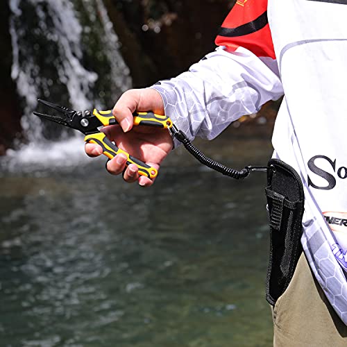 Sougayilang Fishing Pliers,Sheath and Lanyard Tungsten Carbide Cutters,420 Stainless Steel Fishing Tools,Saltwater Resistant Fishing Gear with Rubber Handle-7.5'' Straight Nose - Yellow - color: 7.5'' Straight Nose-yellow